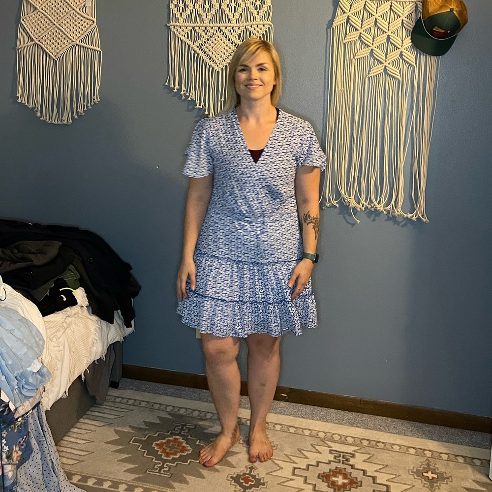 Blue MIDI Dress floral Size Large